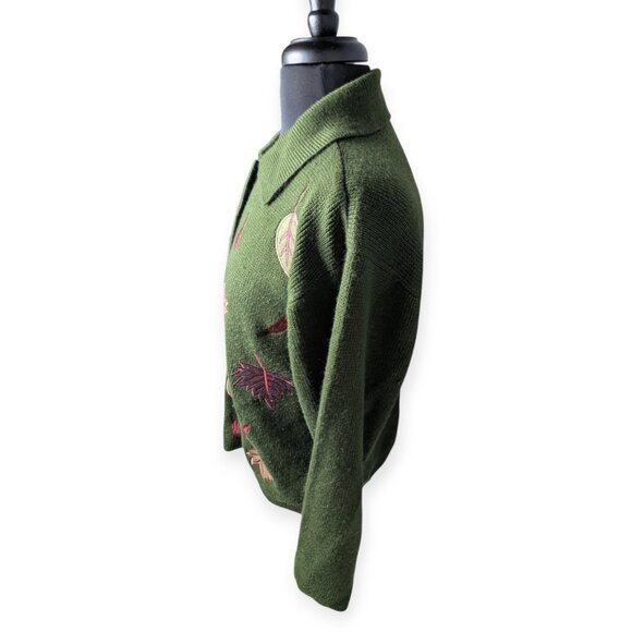 Croft & Barrow Leaf Patterned Green Knit Button Front Cardigan Women's Size XL - Picture 5 of 14